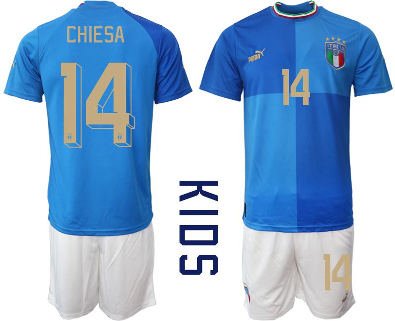 Youth 2022 World Cup National Team Italy home blue #14 Soccer Jerseys->youth soccer jersey->Youth Jersey